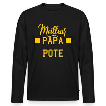 Papa Meilleur Pote - Cadeau Papa - Pere Fils - T-shirt manches longues Premium bio Homme - noir - Devant - Nico (187cm)