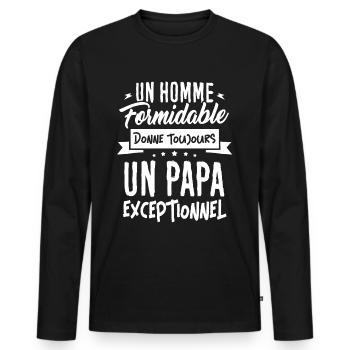T-shirt Fête des Pères - Un Papa Exceptionnel - T-shirt manches longues Premium bio Homme - noir - Devant - Nico (187cm)