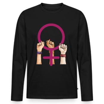 Poing symbole de Vénus - T-shirt manches longues Premium bio Homme - noir - Devant - Nico (187cm)