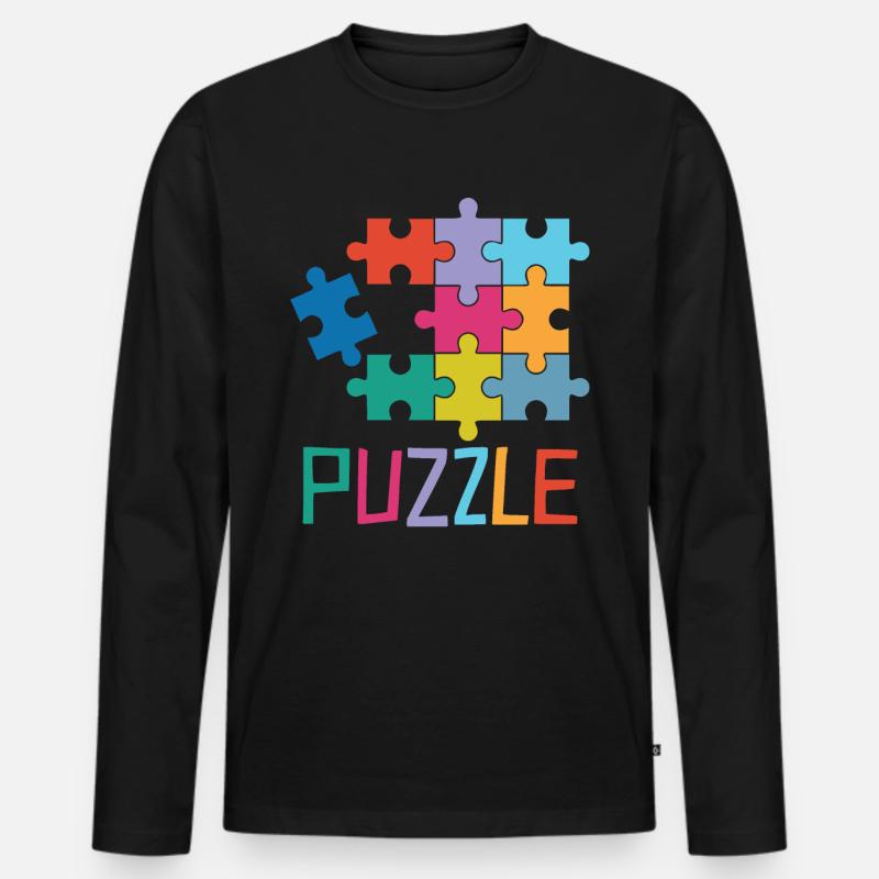 Puzzle Muster - Männer Premium Bio Langarmshirt - Schwarz