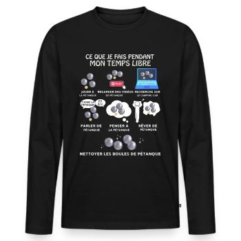 Pétanque Idée Cadeau Homme Humour Papy - T-shirt manches longues Premium bio Homme - noir - Devant - Nico (187cm)