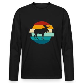 Retro Elch Vintage Elch Geschenk - Männer Premium Bio Langarmshirt - Schwarz - Vorne - Nico (187cm)