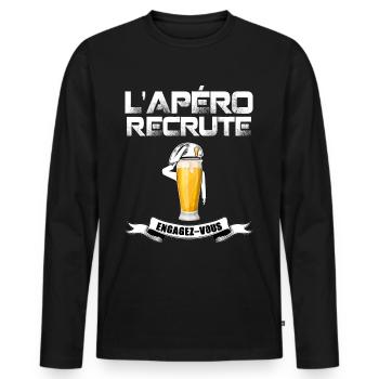l'apéro recrute engagez-vous humour militaire - T-shirt manches longues Premium bio Homme - noir - Devant - Nico (187cm)