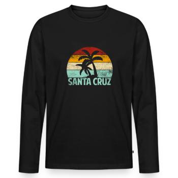 Santa Cruz California Sonnenuntergang 70er 80er - Männer Premium Bio Langarmshirt - Schwarz - Vorne - Nico (187cm)