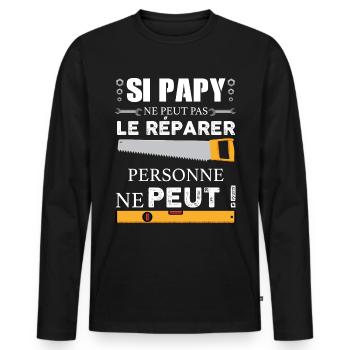 Papy bricoleur de génie. Humour bricolage - T-shirt manches longues Premium bio Homme - noir - Devant - Nico (187cm)