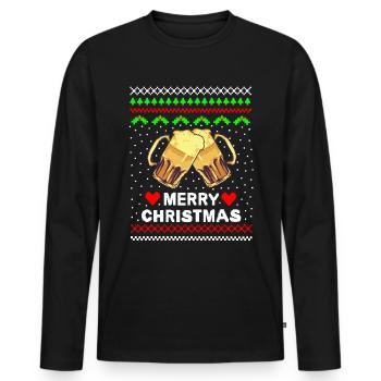 Hässlicher Weihnachtspullover ugly christmas Bier - Männer Premium Bio Langarmshirt - Schwarz - Vorne - Nico (187cm)