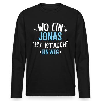 Wo ein Jonas ist, ist ein Weg / Geburtstag, Name - Männer Premium Bio Langarmshirt - Schwarz - Vorne - Nico (187cm)