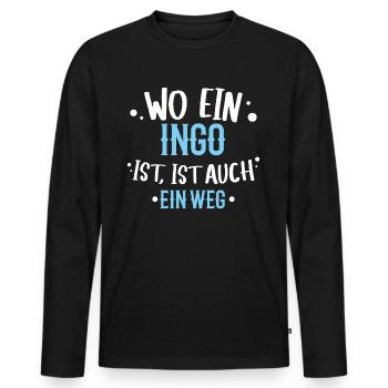 Wo ein Ingo ist, ist ein Weg / Name, Geburtstag - Männer Premium Bio Langarmshirt - Schwarz - Vorne - Nico (187cm)