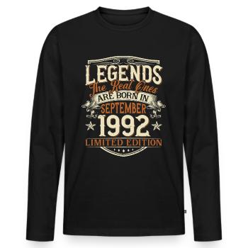 September 1992 Born Birthday - Men's Premium Organic Long Sleeve Shirt - black - Front - Nico (187cm)
