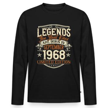 Septembre 1968 Anniversaire de naissance - T-shirt manches longues Premium bio Homme - noir - Devant - Nico (187cm)