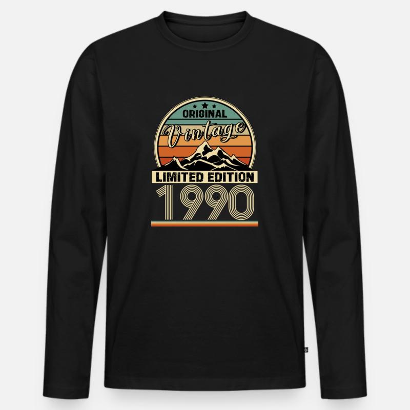 1990 - Männer Premium Bio Langarmshirt - Schwarz