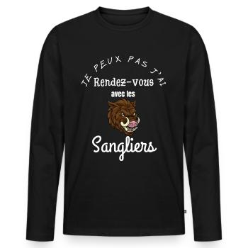 je peux pas j ai rendez vous avec les sangliers - T-shirt manches longues Premium bio Homme - noir - Devant - Nico (187cm)