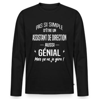 Assistant de direction - T-shirt manches longues Premium bio Homme - noir - Devant - Nico (187cm)