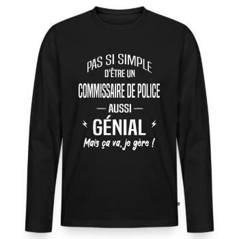 Commissaire de police - T-shirt manches longues Premium bio Homme - noir - Devant - Nico (187cm)