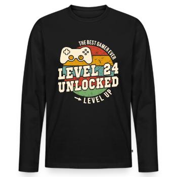 Niveau 24 débloqué - anniversaire 24 ans - T-shirt manches longues Premium bio Homme - noir - Devant - Nico (187cm)