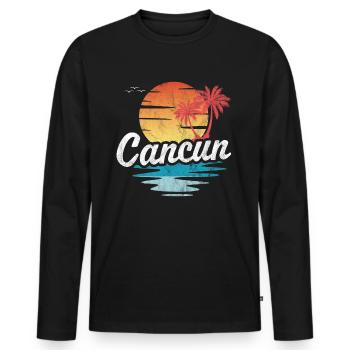 Cancun - Männer Premium Bio Langarmshirt - Schwarz - Vorne - Nico (187cm)