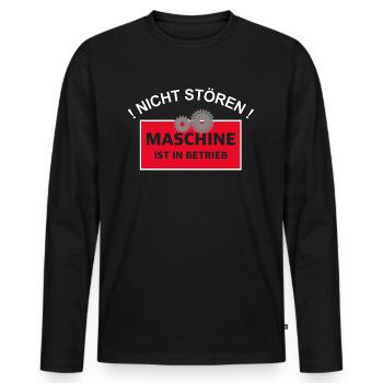 Maschine ist in Betrieb | lustige Sprüche, Zahnrad - Männer Premium Bio Langarmshirt - Schwarz - Vorne - Nico (187cm)