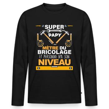 Papy bricoleur cadeau drole grand pere et outils - T-shirt manches longues Premium bio Homme - noir - Devant - Nico (187cm)