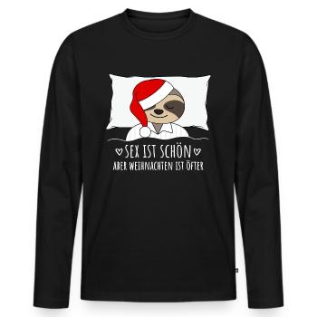 Faultier Sex ist schön aber Weihnachten ist öfter - Männer Premium Bio Langarmshirt - Schwarz - Vorne - Nico (187cm)