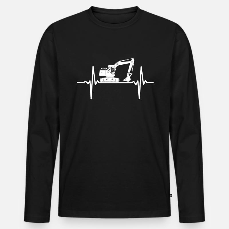 Bagger Herzschlag Baggerfahrer EKG Baustelle - Männer Premium Bio Langarmshirt - Schwarz