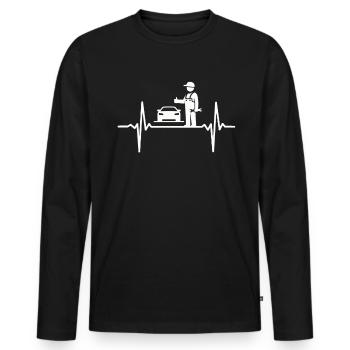 Heartbeat Automotive Mechatronics Technician Car Mechanic Pulse - Men's Premium Organic Long Sleeve Shirt - black - Front - Nico (187cm)