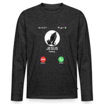 Jesus calls - Christian Jesus mobile phone call - Men's Premium Organic Long Sleeve Shirt - heather anthracite - Front - Nico (187cm)
