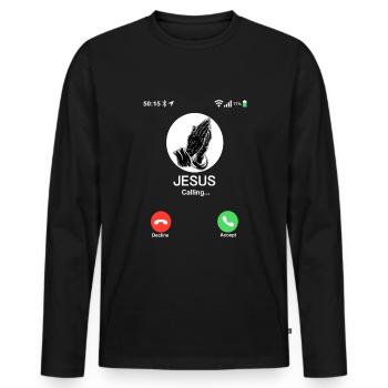 Jesus calls - Christian Jesus mobile phone call - Men's Premium Organic Long Sleeve Shirt - black - Front - Nico (187cm)