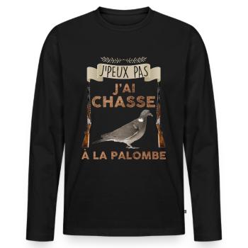 Chasseur petits gibiers. Palombe chasse - T-shirt manches longues Premium bio Homme - noir - Devant - Nico (187cm)