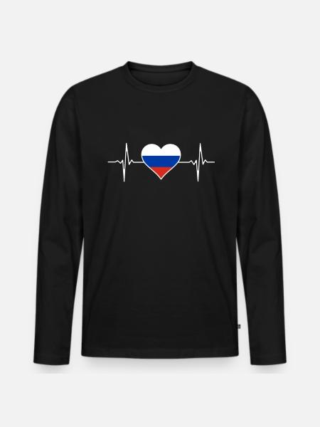 Russie Heartbeat Russie - T-shirt manches longues Premium bio Homme - noir