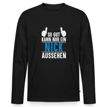 Nick Name Geschenkidee Nick Geschenk Vorname - Männer Premium Bio Langarmshirt - Schwarz - Vorne - Nico (187cm)