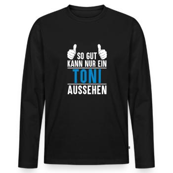Toni Name Geschenkidee Toni Geschenk Vorname - Männer Premium Bio Langarmshirt - Schwarz - Vorne - Nico (187cm)