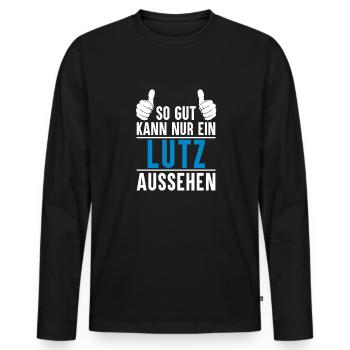 Lutz Name Geschenkidee Lutz Geschenk Vorname - Männer Premium Bio Langarmshirt - Schwarz - Vorne - Nico (187cm)