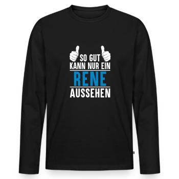 Rene Name Geschenkidee Rene Geschenk Vorname - Männer Premium Bio Langarmshirt - Schwarz - Vorne - Nico (187cm)