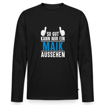 Maik Name Geschenkidee Maik Geschenk Vorname - Männer Premium Bio Langarmshirt - Schwarz - Vorne - Nico (187cm)
