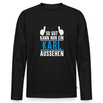Karl Name Geschenkidee Karl Geschenk Vorname - Männer Premium Bio Langarmshirt - Schwarz - Vorne - Nico (187cm)