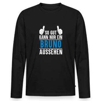 Bruno Name Geschenkidee Bruno Geschenk Vorname - Männer Premium Bio Langarmshirt - Schwarz - Vorne - Nico (187cm)
