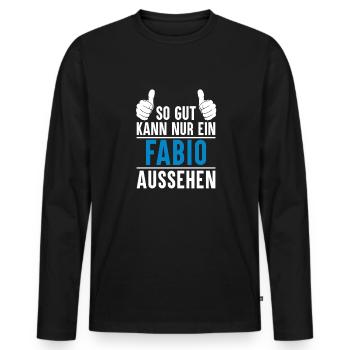 Fabio Name Geschenkidee Fabio Geschenk Vorname - Männer Premium Bio Langarmshirt - Schwarz - Vorne - Nico (187cm)