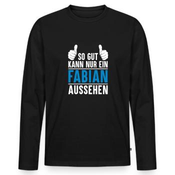 Fabian Name Geschenkidee Fabian Geschenk Vorname - Männer Premium Bio Langarmshirt - Schwarz - Vorne - Nico (187cm)