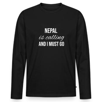 Népal - T-shirt manches longues Premium bio Homme - noir - Devant - Nico (187cm)