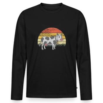 Cow Cows Cattle Calf Calf Bulls Retro Vintage - Men's Premium Organic Long Sleeve Shirt - black - Front - Nico (187cm)