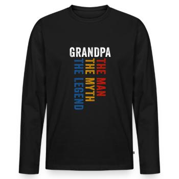 Grandpa The Man of Myth the Legend Grandfather - Men's Premium Organic Long Sleeve Shirt - black - Front - Nico (187cm)