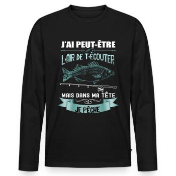 La Pêche Rien Que La Pêche Humour Pêcheur - T-shirt manches longues Premium bio Homme - noir - Devant - Nico (187cm)