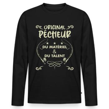 Original Pêcheur Du Matériel Et Du Talent - T-shirt manches longues Premium bio Homme - noir - Devant - Nico (187cm)