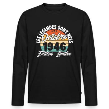 Cadeau Les légendes sont nées en Octobre 1946 - T-shirt manches longues Premium bio Homme - noir - Devant - Nico (187cm)