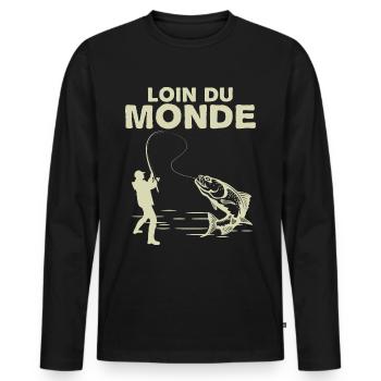 Pêcheur loin du monde Pêche Solitaire - T-shirt manches longues Premium bio Homme - noir - Devant - Nico (187cm)
