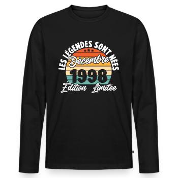 Cadeau Les légendes sont nées en Décembre 1998 - T-shirt manches longues Premium bio Homme - noir - Devant - Nico (187cm)