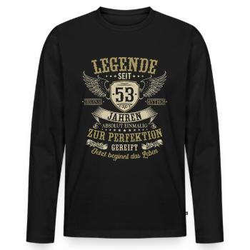 53 Geburtstag Legende Geburtstagsspruch 53 Jahre - Männer Premium Bio Langarmshirt - Schwarz - Vorne - Nico (187cm)