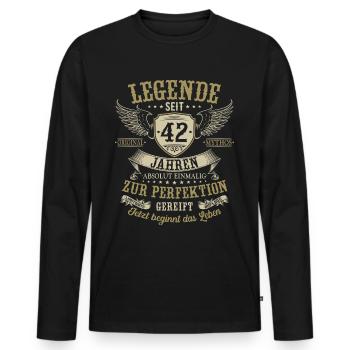 42 Geburtstag Legende Geburtstagsspruch 42 Jahre - Männer Premium Bio Langarmshirt - Schwarz - Vorne - Nico (187cm)