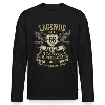 66 Geburtstag Legende Geburtstagsspruch 66 Jahre - Männer Premium Bio Langarmshirt - Schwarz - Vorne - Nico (187cm)