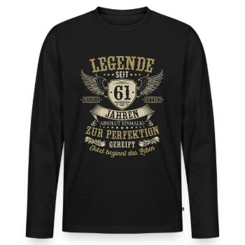 61 Geburtstag Legende Geburtstagsspruch 61 Jahre - Männer Premium Bio Langarmshirt - Schwarz - Vorne - Nico (187cm)